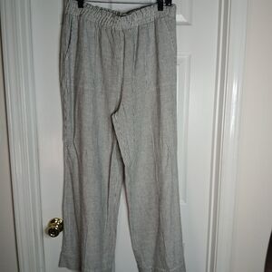 Woman's Linen Blend Black Striped Pull On Pants Size Large